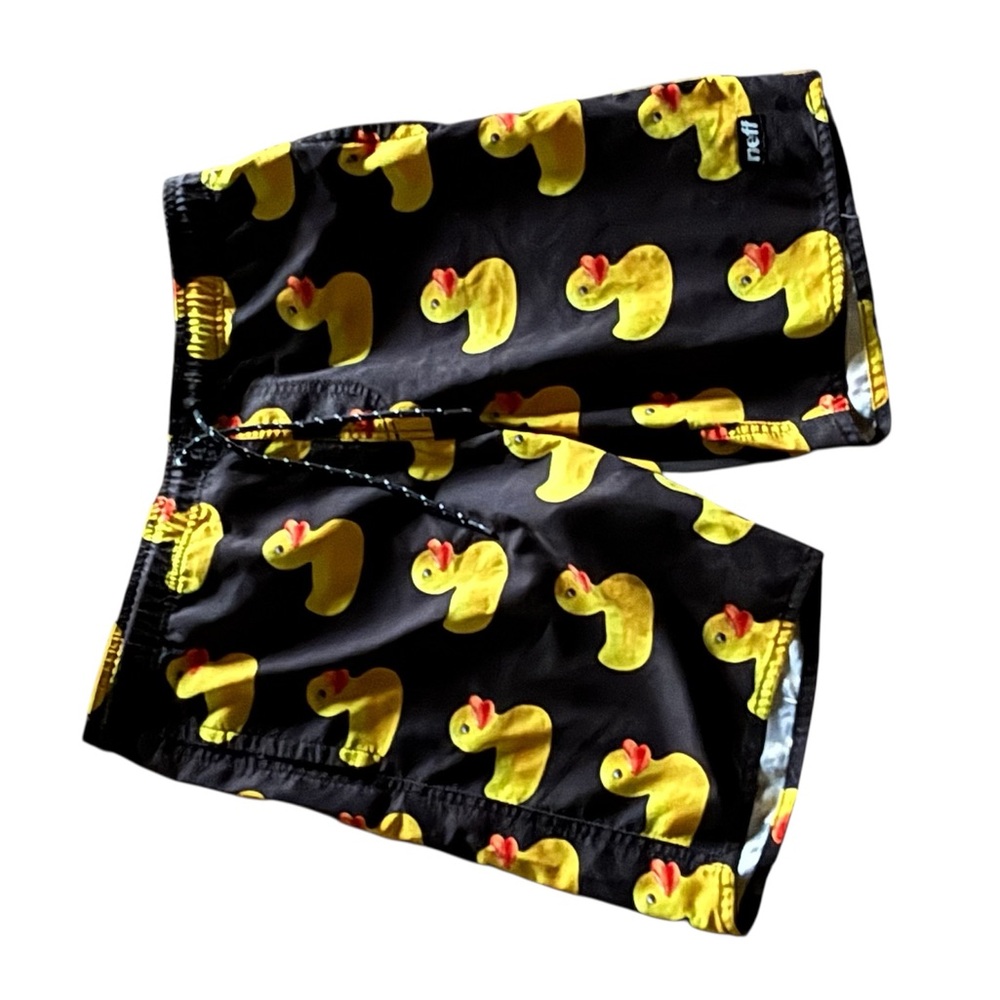 Petit Lem Yellow Duck Black Swim Trunks